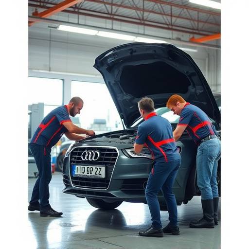 Our team working on a car repair in the shop