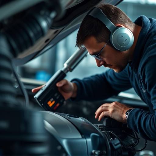 Close-up of a technician diagnosing an engine with diagnostic tools