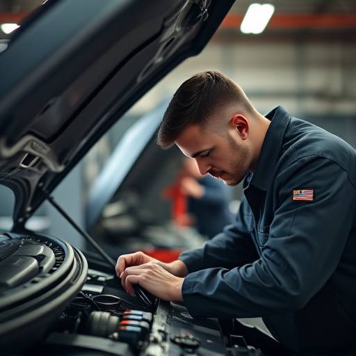 Mechanic performing engine diagnostics on a car